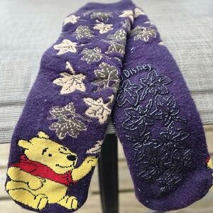 Disney Purple Socks with Winnie the Pooh and Leaf Design